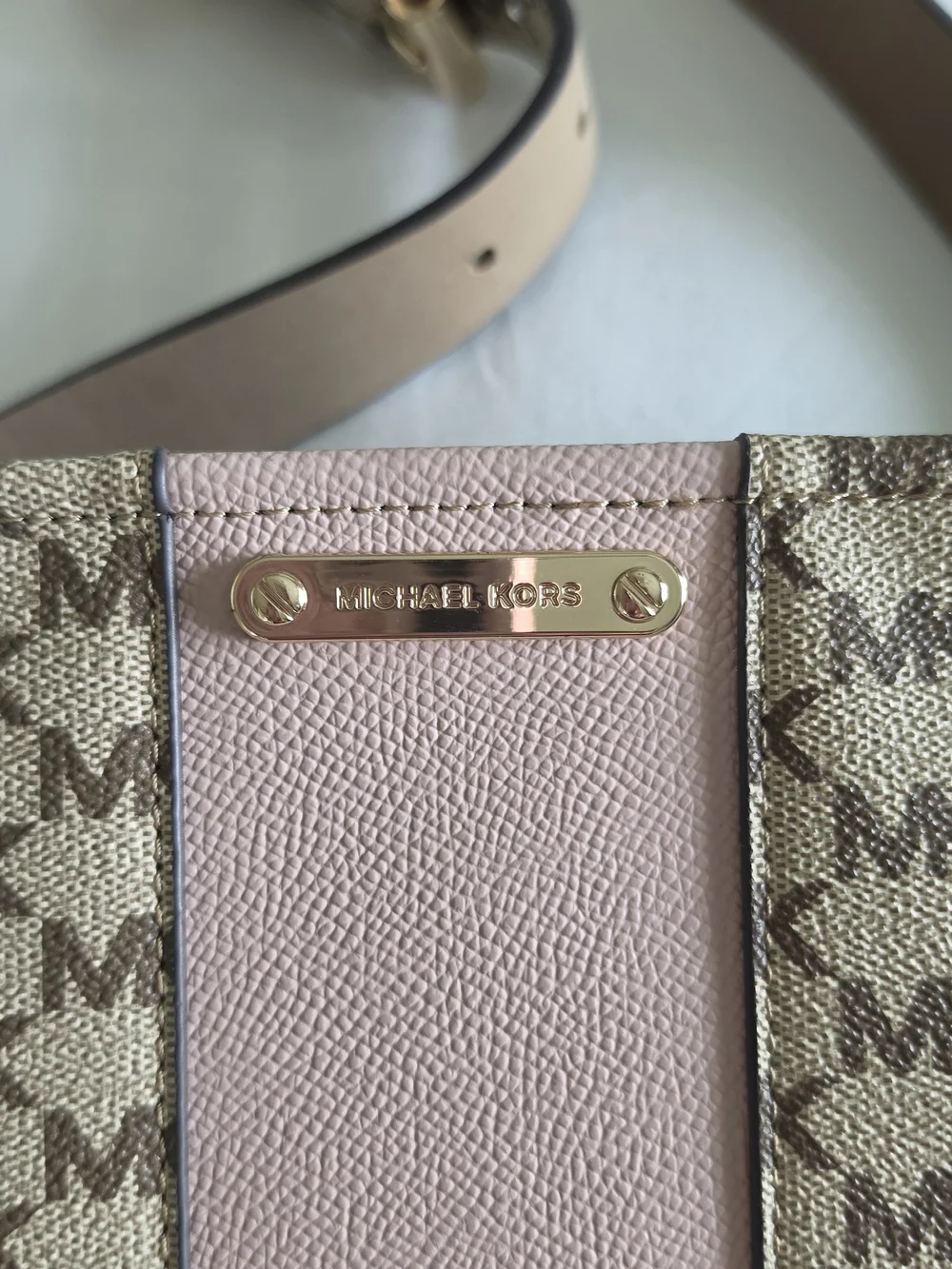 Michael Kors Beige and Pink Patterned Crossbody Bag Or Fanny Pack.